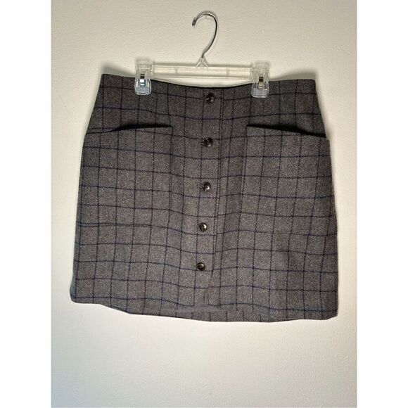 Madewell women’s button front wool gray plaid skirt w/pockets size 8  #11-1455 - Picture 1 of 9